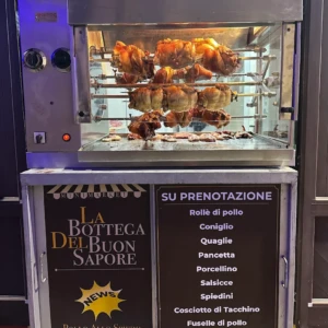 Pollo allo spiedo con info per prenotazione della Macelleria Carni Sabatini